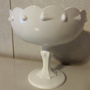 Vintage Large White Milk Glass Teardrop Scalloped Pedestal Bowl